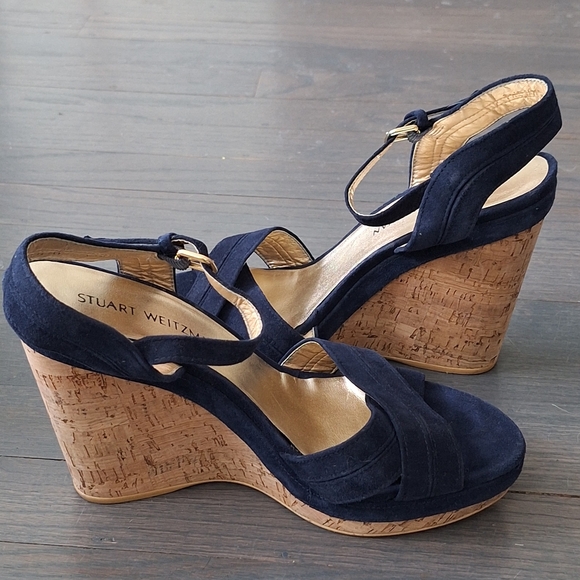 Stuart Weitzman Minky Platform Wedge Sandal Blue 9.5 EUC - Picture 9 of 16